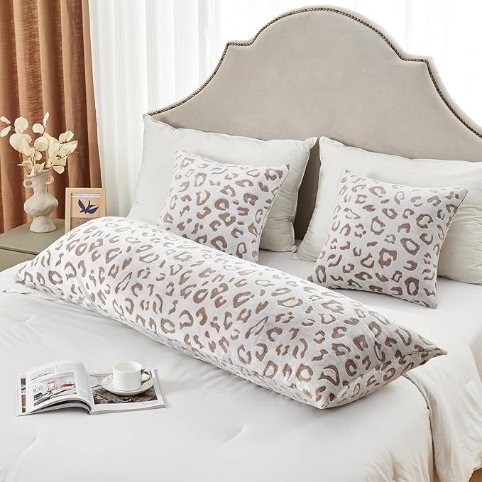 SOCHOW Body Pillow Cover 21x54 Inches, Super Soft and Cozy Leopard Print Fleece Long Body Pillowcase with Zipper Closure,1 Pack, Brown