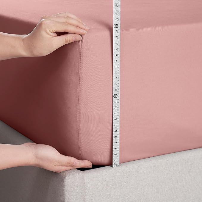 Nestl 4 Pack Pink Clay Fitted Sheet Extra Deep Pocket, Hotel Luxury QueenFitted Sheet Only Easily Fits 18 to 24 Inch Mattress, Super Soft, Wrinkle-Free and Breathable with Corner Straps