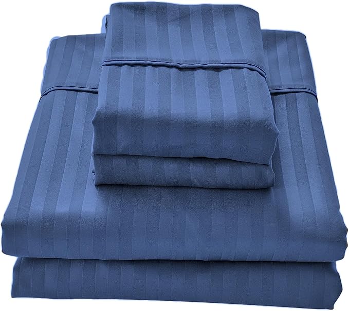 Kingnex Striped Sofa Bed Sheets Queen for Sleeper Sofa Bed Soft Double Brushed 4 Piece Bedding Pillowcase Set (60"x74"x6") Navy
