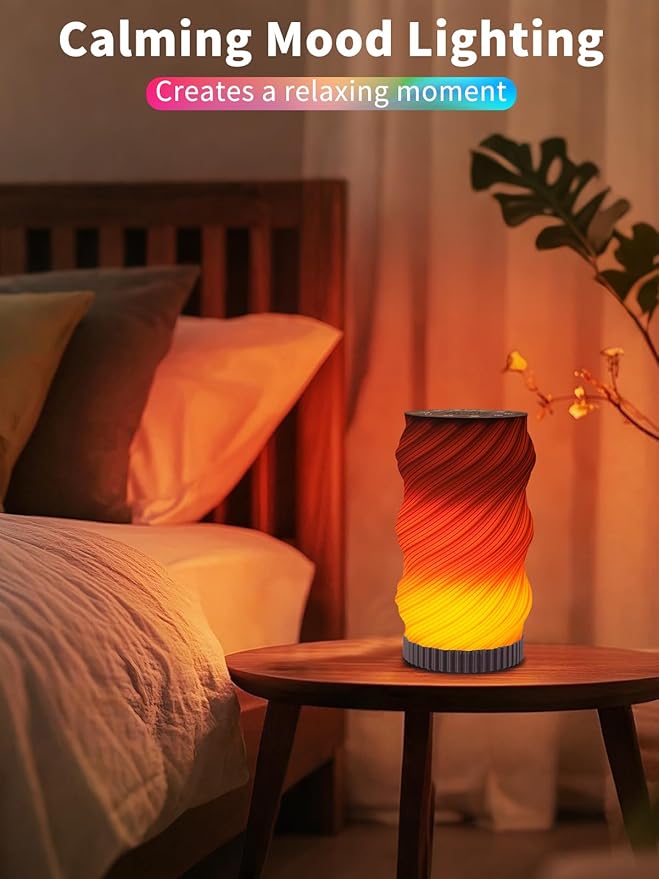 Touch Bedside Lamp with Sound Machine for Adults, Dimmable Night Light for Bedroom, 3-in-1 Bluetooth Speaker & White Noise Machine for Sleeping, Relaxation Dynamic Mood Lighting (Campfire/Breathing)