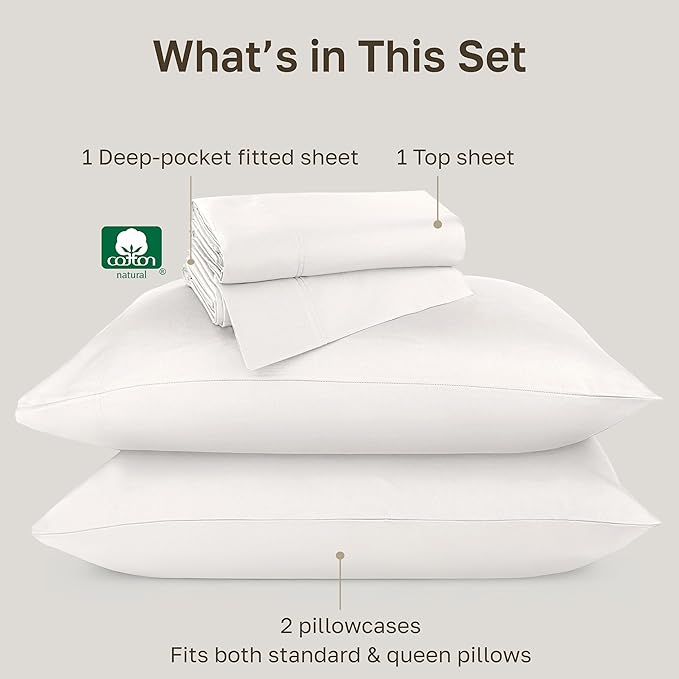 California Design Den Queen Sheets Set - Soft 800 Thread Count Sateen, 100% Cotton Bed Sheets Set with Deep Pockets, Durable Bedding - True Ivory