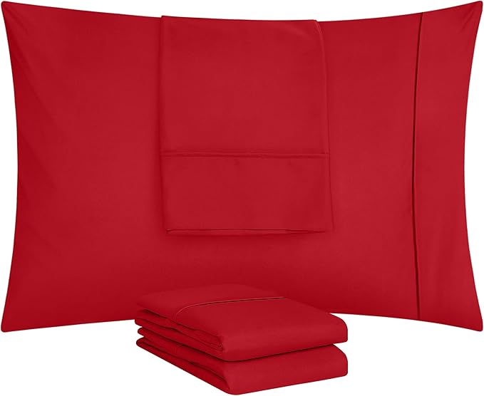 Utopia Bedding King Pillow Cases - Pack of 4 - Envelope Closure - Soft Brushed Polyester Fabric - Shrinkage and Fade Resistant Pillow Covers King Size 20 X 40 Inches (Red)