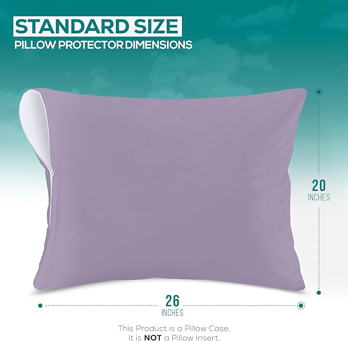 Utopia Bedding Premium 100% Waterproof Pillow Protectors with Zipper Standard Size (Set of 2), Bed Bug and Dust Mite Proof Zippered Pillow Covers, Pillow Encasement Cases, Lavender