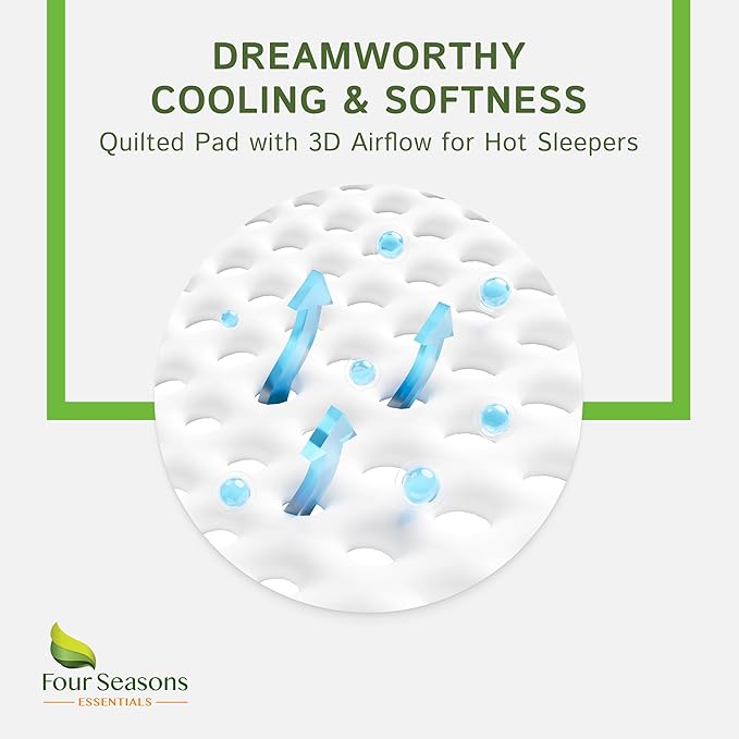 Four Seasons Essentials RV Short Queen Size Waterproof Mattress Protector - Cooling Viscose derived from Bamboo Fitted Sheet Mattress Cover - Quilted Jacquard Pad Protects from Dust Allergens