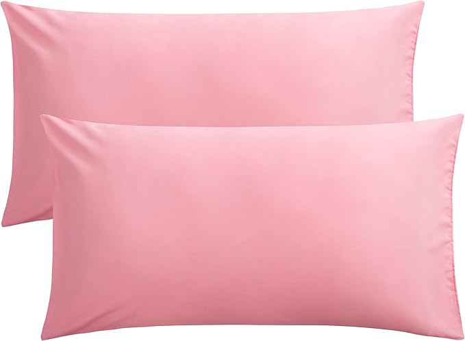 FLXXIE King Pillow Cases Set of 2, Soft Microfiber Pillow Covers with Envelope Closure, Wrinkle, Fade and Stain Resistant Pillowcases, 20x36, Pink