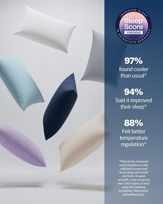 REST® Evercool®+ Cooling Pillowcases Standard - 2 Pillowcase for Sensitive Skin, Silver Infused Fabric for Hygienic Sleep, Silky Smooth for Curly Hair, High Elastic for Snug Fit (19x29 inches)