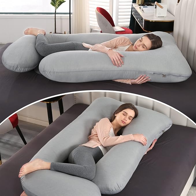 Elover Cooling Pregnancy Pillows for Sleeping,U Shaped Full Body Pillow with Removable Cover,Pregnant Women Must Haves,Maternity Essential,Light Grey