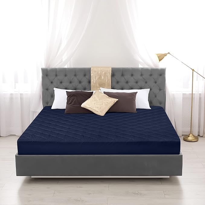 Utopia Bedding Quilted Fitted Mattress Pad, Queen Size, Elastic Fitted Mattress Topper Protector and Cover with Deep Pocket Stretches up to 16 Inches, Machine Washable (Navy)
