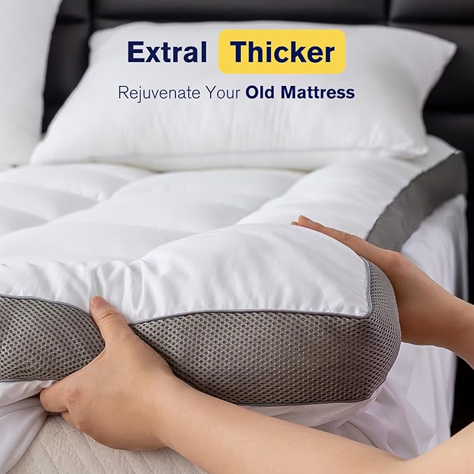 Primesoft 100% Cotton 2" Thick California King Mattress Topper - Luxurious Softness, Good for Back Pain, Revolutionary Cooling Technology, No-Slip Design, Mattress Pad