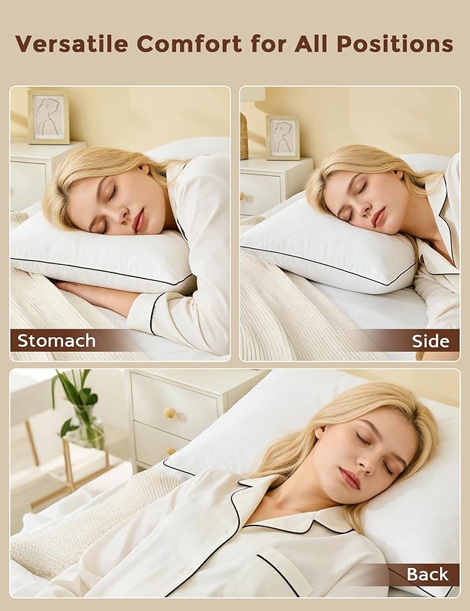 Cobnom® Goose Feather and Down Pillows Standard Size Set of 2, 3-Chamber Hybrid Bed Pillows with 750 Fill-Power Down Surrounded, 100% Organic Cotton Cover, Medium Firm for All Sleepers(20x26 Inch)