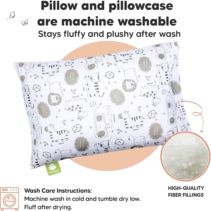 Toddler Pillow with Pillowcase - 13x18 My Little Dreamy Kids Travel Bed Pillows for Sleeping,Organic Cotton Small Pillowcase,Soft & Breathable,Machine Washable,Toddlers 2-5 years old(KeaSafari)