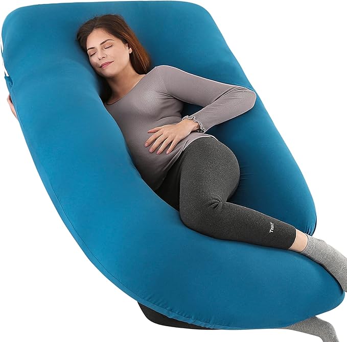 U-Shaped Full Body Pregnancy Pillow for Sleeping – 57" Maternity Pillow with Removable Cover, Support for Back, Legs, Belly & Hips (Jersey -Royal Blue)