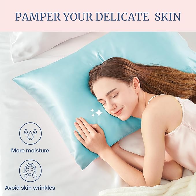 BEDELITE Satin Pillowcase for Hair and Skin, Super Soft Similar to Silk Pillow Cases 4 Pack with Envelope Closure, Cooling Pillowcases for Women Men (20"x36" King Size, Blue)