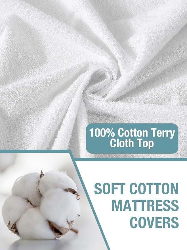 Bedecor Full XL Waterproof Mattress Protector,Soft Cotton Terry Fitted Cover for Pregnant Women and Incontinence, Fits 9-18 Inch Deep Pocket