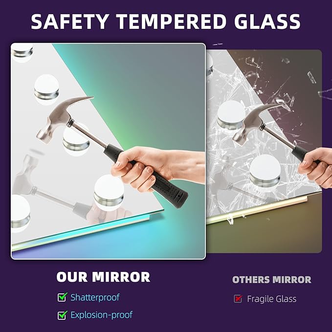 FENCHILIN 32 x 23 Inch RGB LED Vanity Mirror with Light and RGB Backlit Hollywood Lighted Makeup Mirror, Smart Touch Control Light Mirror with Memory Function