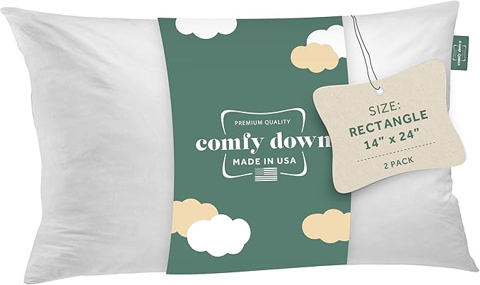 ComfyDown 14x24 Throw Pillow Inserts (Set of 2), Down & Feather Fill, 100% Cotton Cover, Made in USA – Premium Soft Lumbar Decorative Pillow Forms Sham Stuffers for Bed, Sofa & Couch