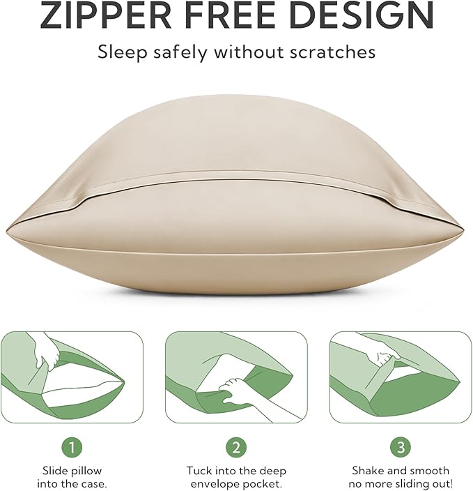 MR&HM Standard Pillow Cases Set of 2, Cooling Pillow Case for Hot Sleepers 20"x26", Breathable & Moisture Wicking, Soft Envelope Pillowcases, Rayon Derived from Bamboo & Polyester Blend (Beige)