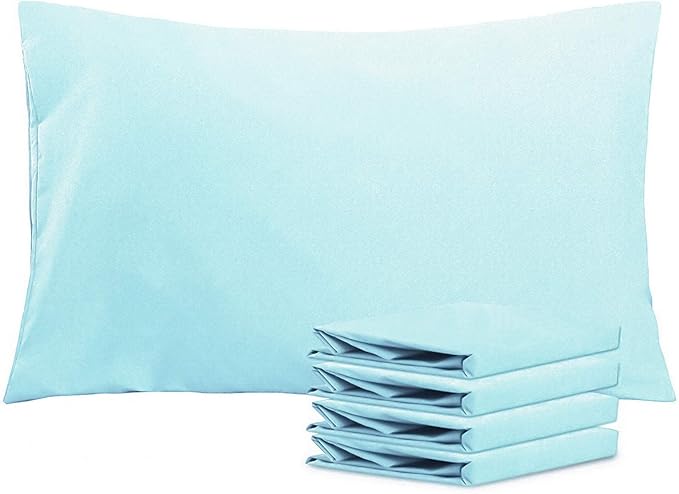NTBAY Queen Pillowcase Set - 4 Pack Brushed Microfiber 20x30 Pillowcases - Soft, Wrinkle-Free, Fade-Resistant, Stain-Resistant, Aqua Pillowcases with Envelope Closure - 20x30 Inches, Aqua