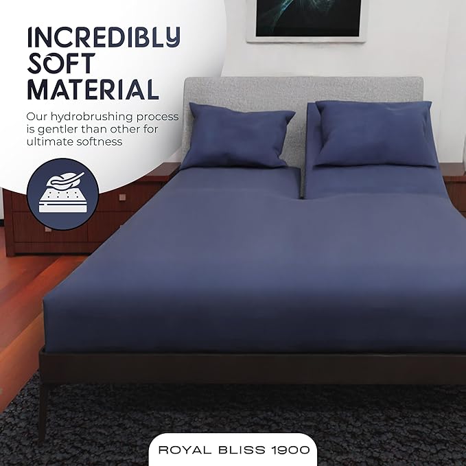 Top Split King Sheets Sets for Adjustable Bed, 4 Pcs Double Brushed Deep Pockets Microfiber Sheets, 34 Inch Split Top Fitted Sheet, 1 King Flat Sheet and 2 Pillowcase Navy Blue