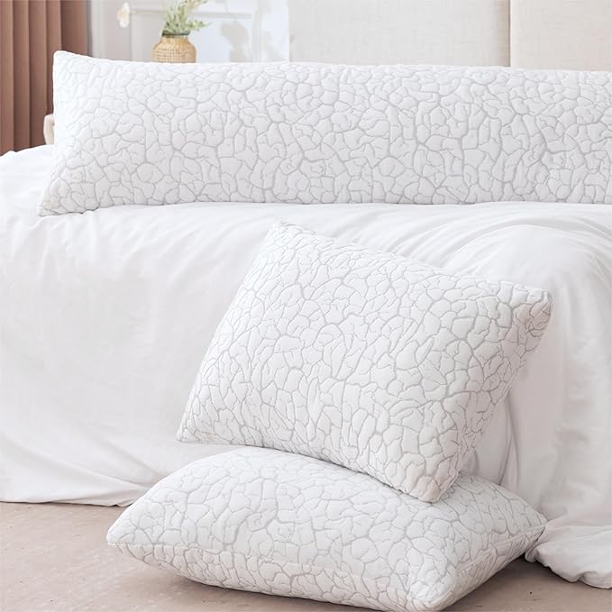 Cooling Pillows for Sleeping 2 Pack, Standard Size Adjustable Shredded Memory Foam Pillows, Firm Bed Pillows for Side, Back, Stomach, Hot Sleepers, Cold Pillow for College Dorm Room
