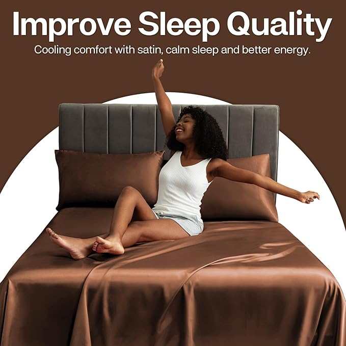 MR&HM Satin Pillowcase for Hair and Skin, Silk Satin Pillowcase 2 Pack, King Size Pillow Cases Set of 2, Silky Pillow Cover with Envelope Closure (20x40, Brown)