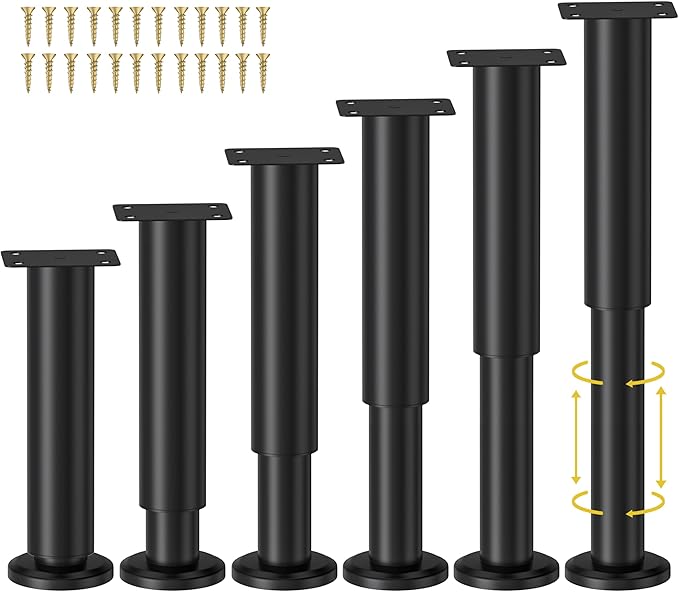 Wlrrcwdttc 6 Pcs Adjustable Height Bed Support Legs for Bed Frame/Bed Center Slat, Metal Adjustable Furniture Legs 7.08-12.2 inch for Bed/Sofa/Cabinet/Couch/Dresser/Table, Heavy Bed Legs Replacement