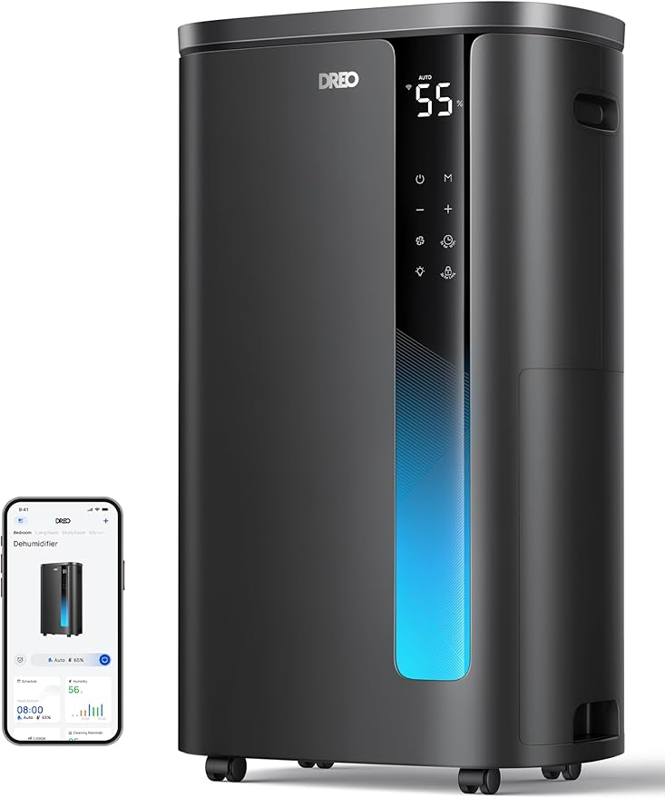 DREO 73 Pint Smart Dehumidifier for Basement, Home & Large Room up to 2000 Sq Ft, Energy Star 6.0 Dehumidifier with Drain Hose, Quiet 42dB, Auto Humidity Control, 3 Fan Speeds, Timer, Continuous Drain