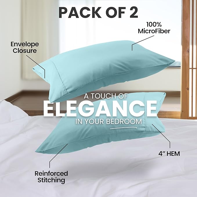 Utopia Bedding King Pillow Cases - 2 Pack - Envelope Closure - Soft Brushed Microfiber Fabric - Shrinkage and Fade Resistant Pillow Covers King Size 20 X 40 Inches (King, Spa Blue)