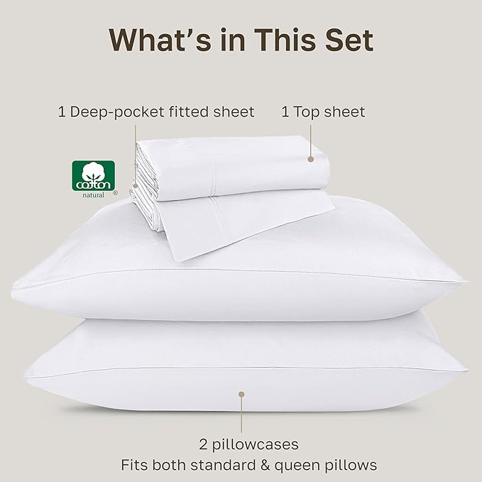 California Design Den Luxury Sheets Full Size Bed Set - Buttery Soft 800 Thread Count Sateen, 100% Cotton Sheet Sets, Deep Pockets, Durable Bedding Set - White