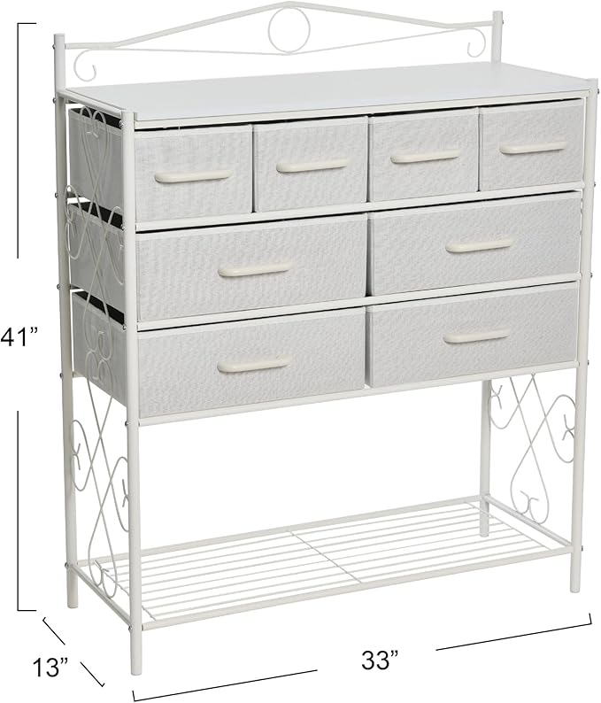 Household Essentials Scandinavian White Iron & Wood 8-Drawer Sideboard