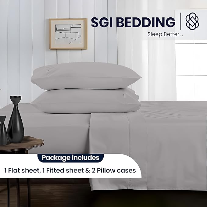 SGI bedding 100% Egyptian Cotton Sheets Queen Size – 600 Thread Count Sheets Set, Soft, Cooling, 15" Deep Pocket, Luxury Hotel Bedding, Breathable, Durable - Silver