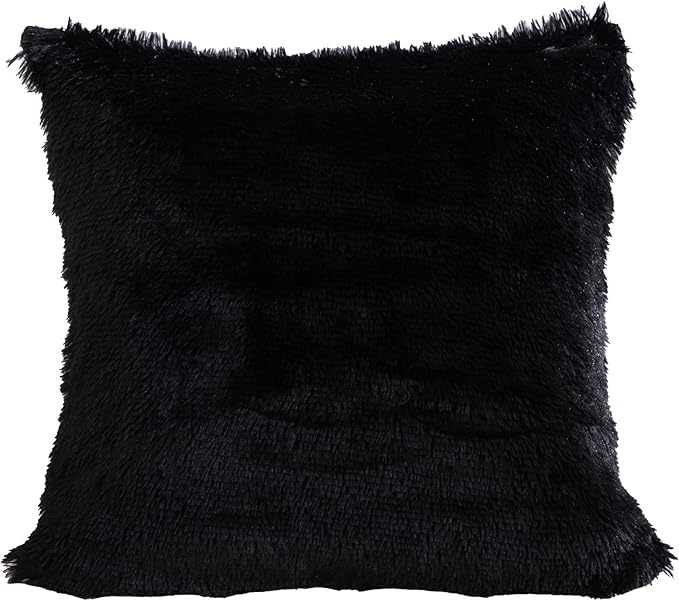 Reafort Luxury Long Hair, PV Fur, Faux Fur Euro Sham Pillow Cover/Case 26"x26" with Zipper Closure (26"x26" Euro Sham, Black)