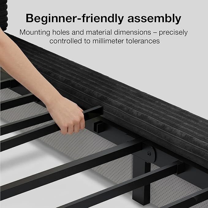 Novilla King Size Bed Frame, Plush CloudSoft Bed, Corduroy Upholstered Platform Bed Frame with Headboard, Easy Assembly, No Box Spring Needed, Modern Soft Bed Frame, Black