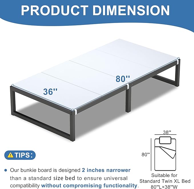 Lutown-Teen Bunkie Board Twin XL Under Mattress High-Density Polymer Bunkie Board Twin XL Size Anti-Sag, Breathable, Moisture Resistant, Noise Minimizing, White