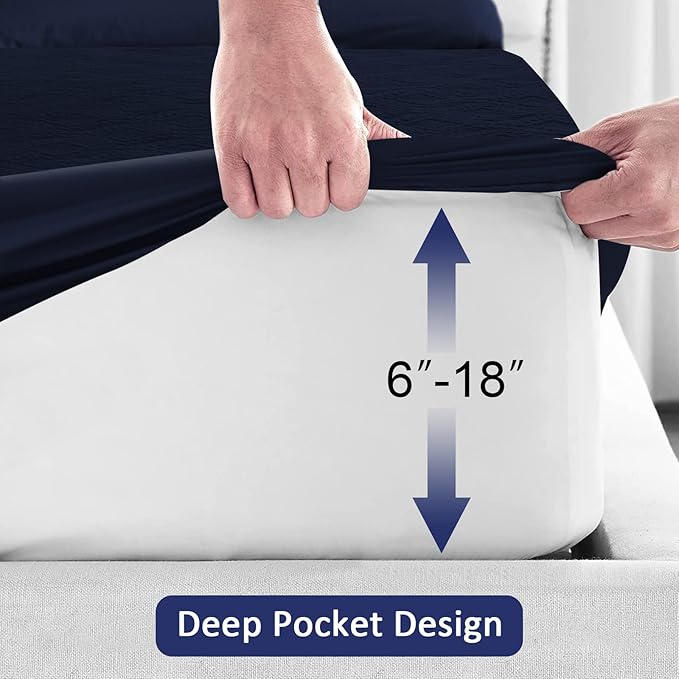 Sufdari Queen Mattress Protector, Navy Blue 3D Air, Waterproof, Plush, Fitted Sheet Design, Machine Wash, for Mattresses Up to 18'' Deep