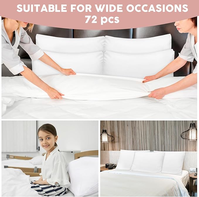 Shimeyao 48 Pcs 20 x 30 Inch Zippered Pillow Protectors Bulk, Standard Size Bedding Pillow Cases, Soft Breathable Cotton Sateen Dust Protection Covers White Protectors for Home Hotel Rental