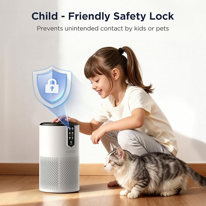 Air Purifiers for Bedroom, KOIOS H13 HEPA Air Purifiers for Home Pets, 15dB Quiet Air Cleaner for Office, Pets Dander, Odors, Smoke, With Eco Mode, Fragrance Sponge, Night Light C150-White