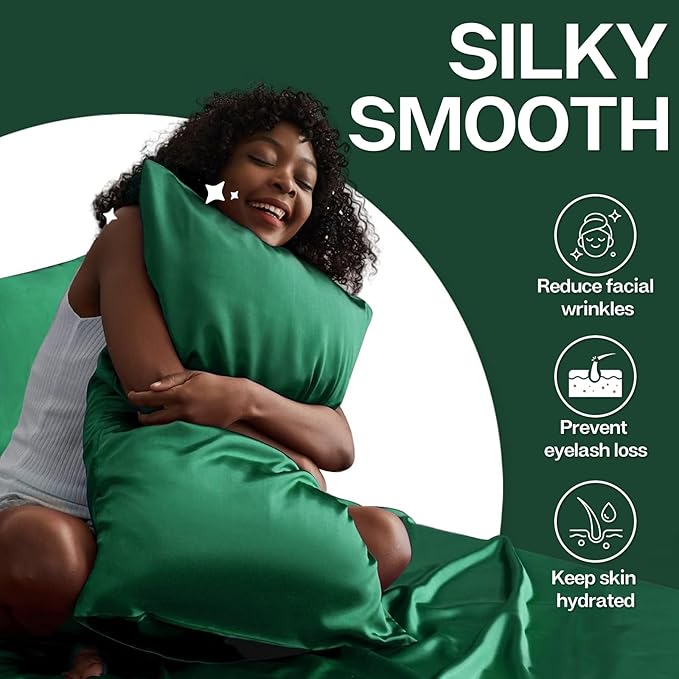 MR&HM Satin Pillowcase for Hair and Skin, Silk Satin Pillowcase 2 Pack, King Size Pillow Cases Set of 2, Silky Pillow Cover with Envelope Closure (20x40, Dark Green)