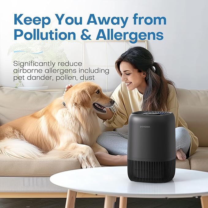 POMORON Air Purifiers for Bedroom Home, Air Filter Cleaner with Fragrance Sponge, 3-in-1 Premium Filter for Smoke, Allergies, Pollen, Pet Dander, Odor, Dust, Portable Air Purifier for Bedroom Office