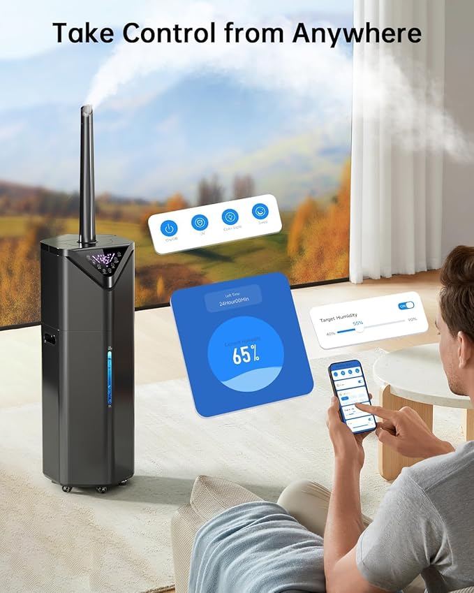 5Gal Humidifiers for Bedroom Large Room 2800ft², APP/Remote Control, 60H Quiet Supersized Cool Mist Humidifier with Auto 180°Mist Tube, 24H Timer, Top Fill, Humidifiers for Home Office Plants
