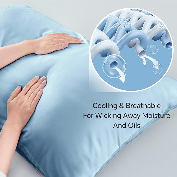 BEDELITE Pillow Cases Queen Size Set of 2, Rayon Derived from Bamboo, Cooling Pillow Cases for Hot Sleepers & Night Sweats, Breathable and Silky Soft Envelope Pillowcases(Blue, 20"x30")