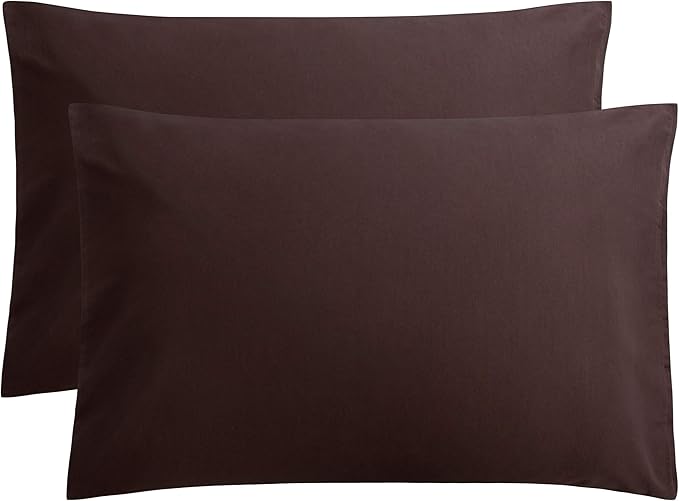 FLXXIE Pillow Cases Queen, Soft Microfiber Pillow Covers with Envelope Closure, Wrinkle Resistant Pillowcases, 2 Piece Set, Dark Brown