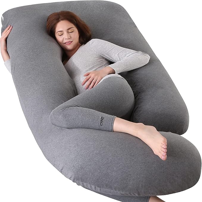 U-Shaped Full Body Pregnancy Pillow for Sleeping – 57" Maternity Pillow with Removable Cover, Support for Back, Legs, Belly & Hips (Jersey-Dark Grey)