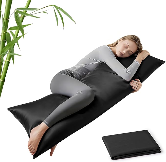 MR&HM Cooling Body Pillow Case 20"x54", Body Pillow Cover for Hot Sleepers, Breathable & Moisture Wicking, Silky Soft Envelope Long Pillowcase, Rayon Derived from Bamboo & Polyester Blend, Black