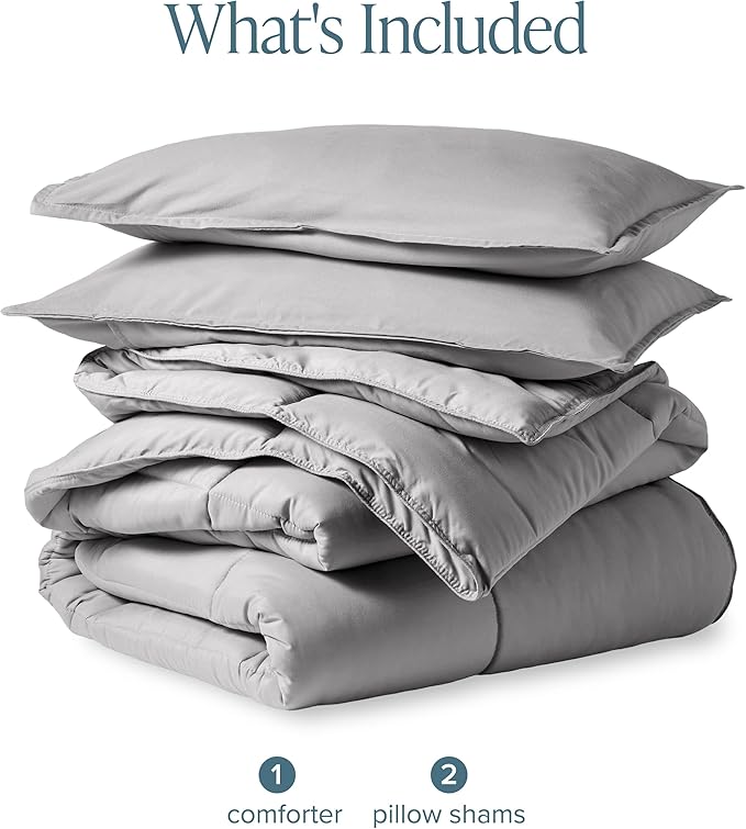 Bare Home Comforter Set - Oversized Queen Size - Ultra-Soft - Goose Down Alternative - Premium 1800 Series - All Season Warmth (Oversized Queen, Light Grey)