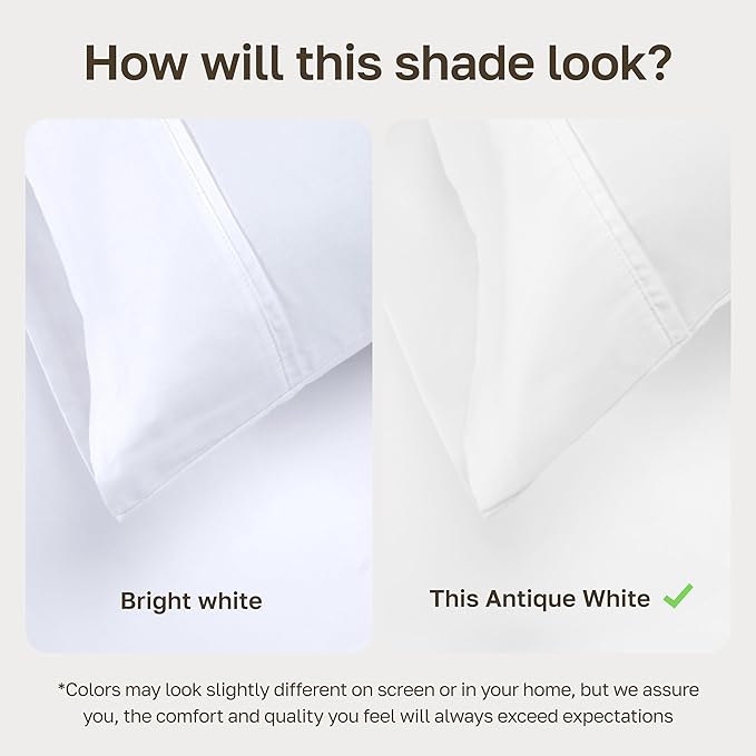 California Design Den Standard Queen Size Pillowcase Set - 400 Thread Count, 100% Cotton Sateen, Set of 2 Pillow Covers, Soft and Breathable - Antique White
