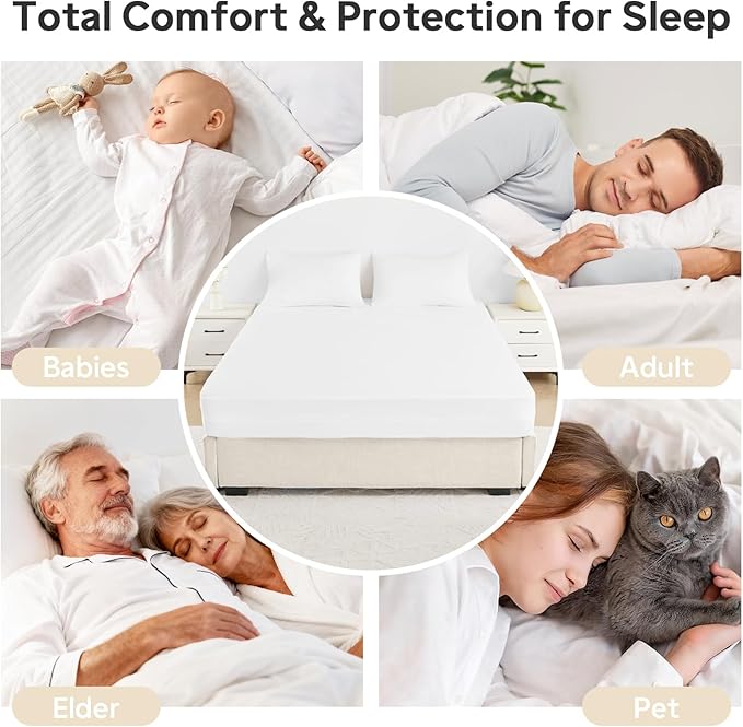 Twin Waterproof Mattress Protector (12”-16” Depth) – Zippered Six-Sided Mattress Encasement Bed Cover, Noiseless Breathable Twin Mattress Cover, Machine Washable Waterproof Bed Protector, White