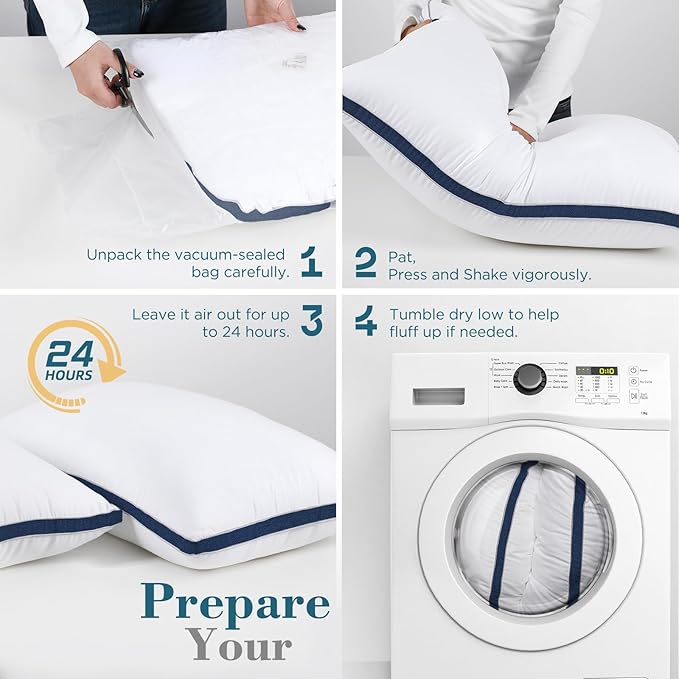 viewstar Bed Pillows Queen Size Set of 2, Firm Support Down Alternative Gusseted Pillows for Side, Back, or Stomach Sleepers, Navy