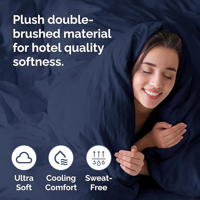 Duvet Cover Full Size Set - Extra Soft Full Duvet Cover 80" x 90" with 2 Pillow Shams - Hotel Luxury, Easy Care & Fade Free w/ Zipper Closures & Ties - All Season, Comfy, Cozy & Breathable (Navy Blue)