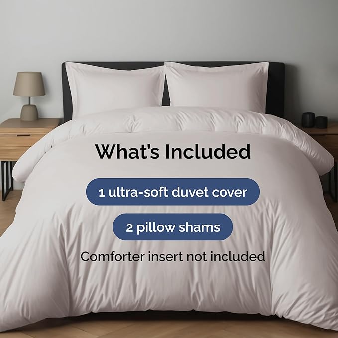Duvet Cover Full Size Set - Extra Soft Full Duvet Cover 80" x 90" with 2 Pillow Shams - Hotel Luxury, Easy Care & Fade Free w/ Zipper Closures & Ties - All Season, Comfy and Breathable (Light Grey)